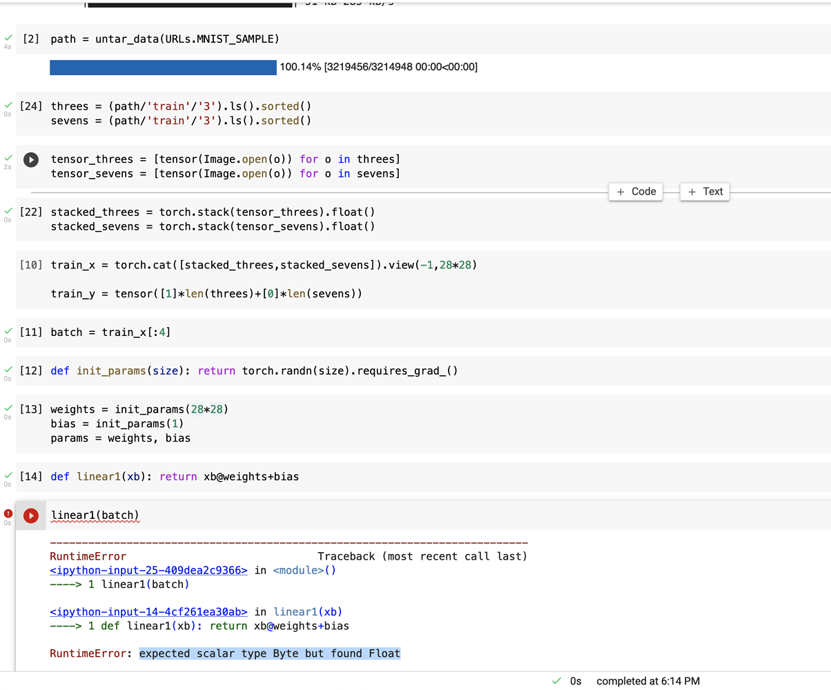 Expected scalar type byte but found float part 1 2020 fast ai