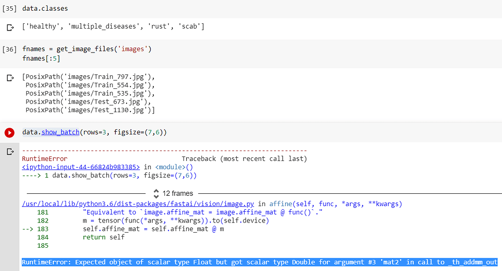 ERROR : data.show_batch "RuntimeError: Expected object of scalar type ...