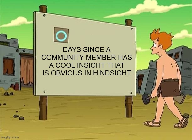 meme saying '0 days since a community member has a cool insight that is obvious in hindsight